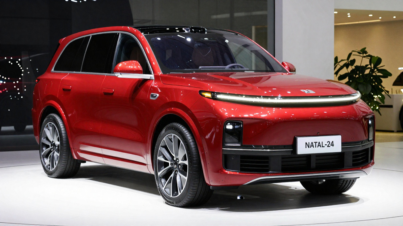 SUV vermelho elétrico Natal-24 exibido em ambiente moderno de showroom.